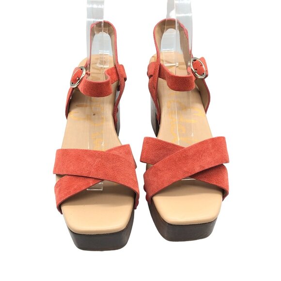 Sam Edelman Josefine Platform Sandals Wooden Clog Heel Leather Orange 9.5 - Picture 2 of 10